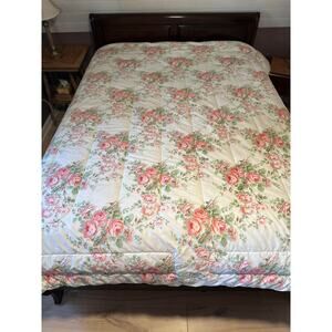 Vintage Laura Ashley Country Roses Full  Comforter Pink White Floral Ruffled